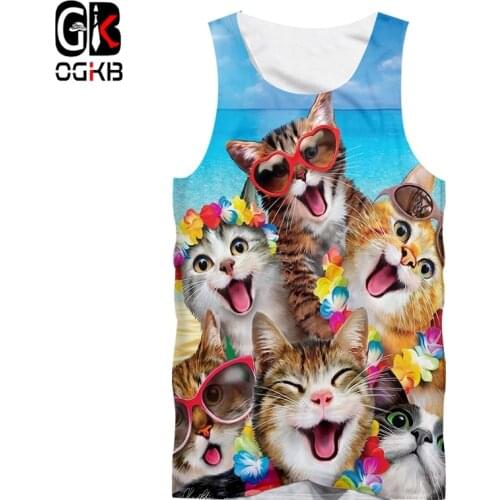 OGKB Summer Tank Top Men Hip Hop Harajuku 3D Printed Funny Cat Streetwear Sleevesless Vest Oversize