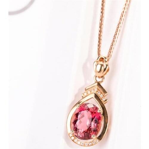 Fashion Lady 925 Silver Box Chain Necklace For Women Jewelry Charm Rose Gold Girls Necklace Water-Drop Pink Crystal Accessories