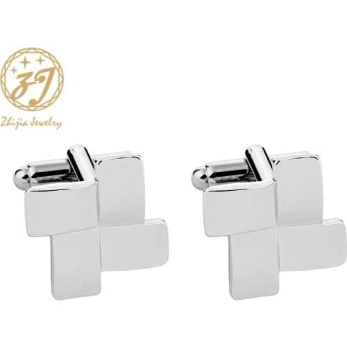 Zhijia mens fashion creative silver color geometric square design cufflinks for male suit shirt accessories