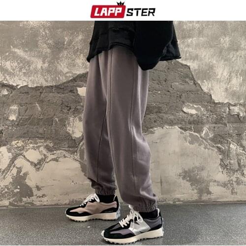 LAPPSTER Men Solid Color Cotton Joggers Pants 2021 Mens Black Japanese Streetwear Sweatpants Male Korean Fashions Sweat Pants