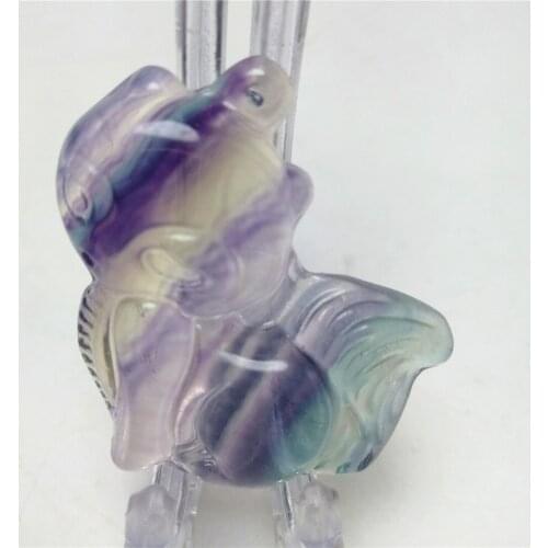 Natural Fluorite Quartz Crystal Stone Carved Rainbow Fluorite Fox Charming Beauty Healing Lucky Amulet Animal Carving Gift 33mm