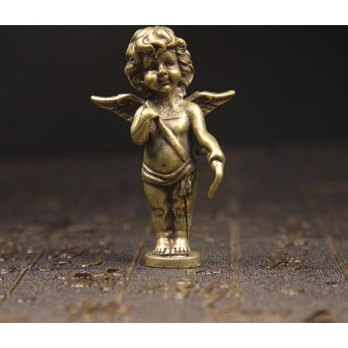 Retro Copper God of Love Cupid Statue Small Ornaments Brass Angel Figurines Desktop Decorations Home Decor Accessories for Room