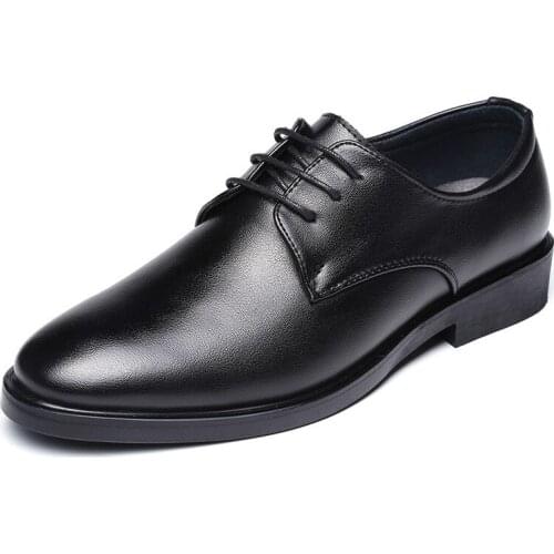 2021 New Mens Leather Shoes Fashion British Business Formal Wear Lace-up Leather Shoes Casual Soft Bottom Non-slip Dress