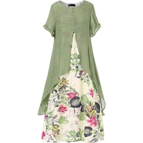 New Women Long Dress Summer Short Sleeve Ladies Vintage Floral Printed Sundress Female Casual Retro Party Vestido Femme Dresses