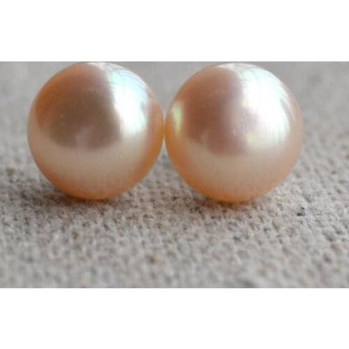 New Arrival Favorite Pearl Jewelry 10.5mm Pink Genuine Freshwater Pearl Silver Stud Earrings Fine Jewelry Charming Lady Gift
