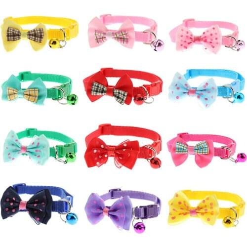 1pc Candy Color Adjustable Bow Tie Cat Collar With Bell Bowknot Collar Necktie for Puppy Kitten Dog Cat Pet Dropshipping