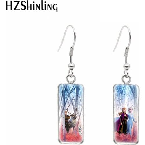 2021 Elsa and Anna Olaf Snow Paintings Rectangular Hook Dangle Drop Earrings Fashion Jewelry