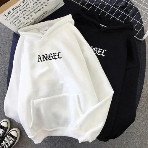Hoodie Pullovers Long Sleeve Harajuku Letter Angel Print Pullovers Kawaii Casual Tops O-neck Womens Hooded Sweatshirt clothes