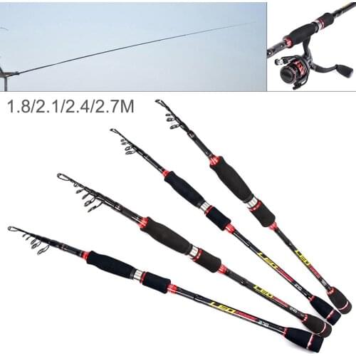 1.8m 2.1m 2.4m 2.7m 40T Carbon Lure Fishing Spinning Rod Matt Black H Hardness 6 Section Telescopic Ultra Light Fishing Pole