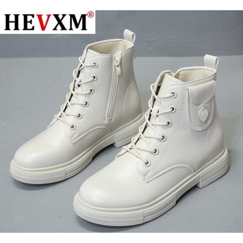 2020 Winter Women Boots Fashion Lace-up Mid-heel Ankle Boots Round Head Chunky-Heel Square-Heel Womens PU Boots Zapatos Mujer