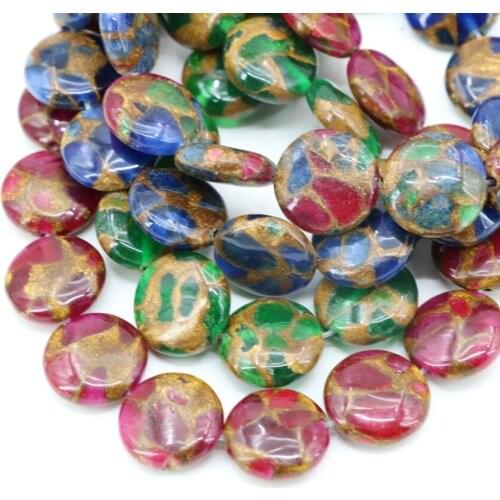 Stone Beads Coin 14mm 16mm Multicolor Golden Sands Stones Loose Beads For Women Jewelry Diy Bracelets Necklace 15inch B3308