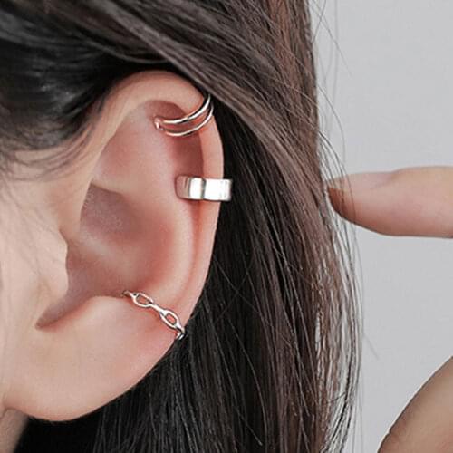 Fashion Simple Gold Color Chain Clip Earrings For Women Cute Geometry C Shaped Hollow Ear Cuff Ear Clip Without Piercing Jewelry