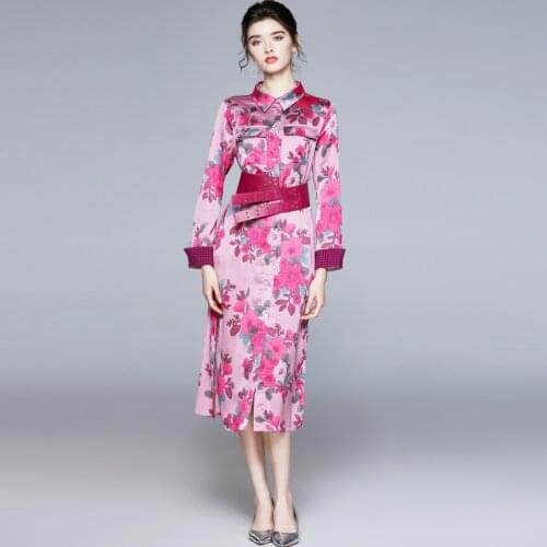ZUOMAN Women Spring & Autumn Elegant Floral Dress Shirt High Quality Long Vintage Party Robe Femme Designer Casual Vestidos