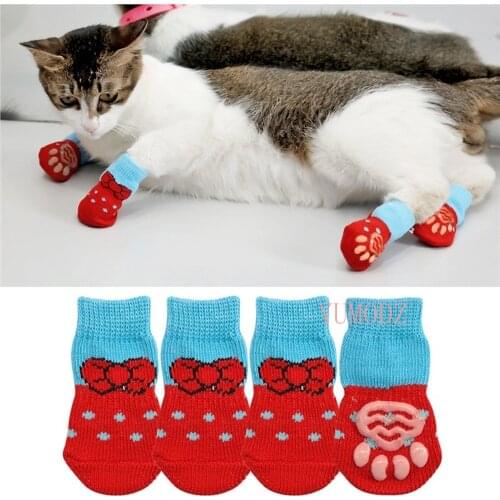 1 pair of creative cat coats pet cat Socks dog socks traction control indoor clothing cat clothing multi-color
