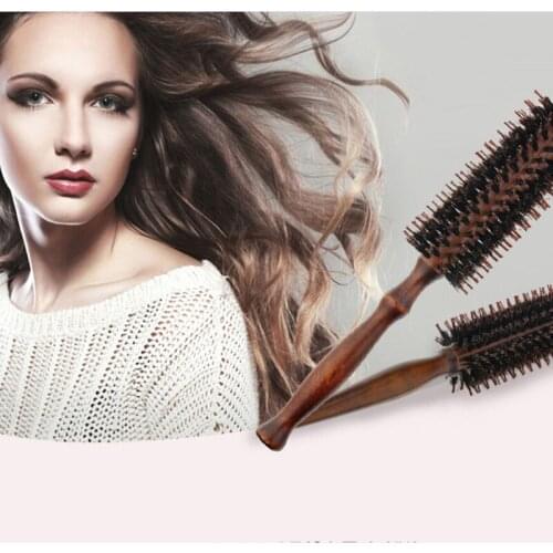1Pc Natural Boar Bristle Round Brush Wooden Handle Hair Rolling Brush For Hair Drying Styling Curling Hot Sale