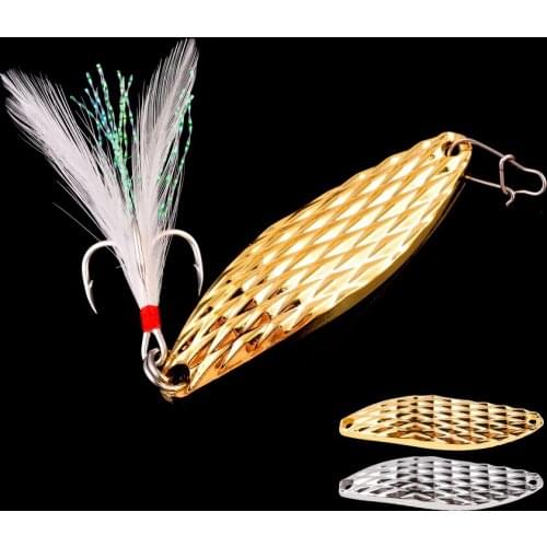 1Pc Metal Spinner Spoon Fishing Lures 5g 10g 15g 20g Gold Silver Artificial Bait With Feather Treble Hook Trout Pike Bass Tackle