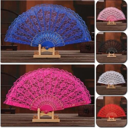 1PC Folding Fans Hollow Lace Hand Held Flower Fan Crafts Art Performance Dance Fan