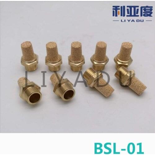 10PCS/LOT All copper pointed silencer BSL-01 pneumatic muffler SL-01 solenoid valve silencer thread comection 01:1/8"