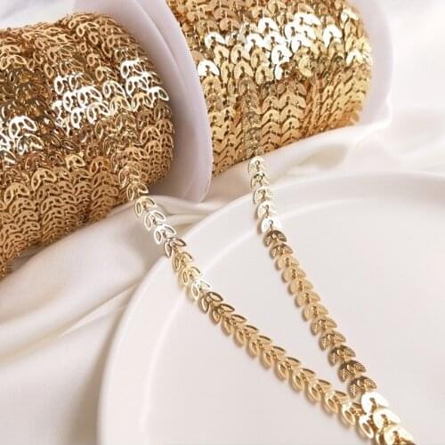 14k gold plated jewelry accessories copper chains leaf 100cm making DIY chain necklace FPPJ
