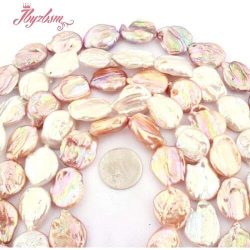 15-16mm Coin Beads Cultured Freshwater Pearl Spacer Loose Beads for DIY Women Jewelry Making Necklace Bracelet Earrings 15"