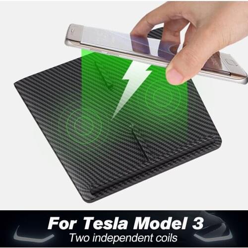 2021 For Tesla Model 3 Y USB Ports Fast Charger Dual Phones Accessories Model3 Car Wireless Charger Carbon ABS Model Three New