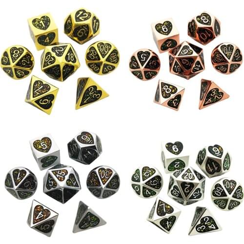 7pcs Zinc Alloy Digital Multi-sided Dice Set D4 D6 D8 D10 D12 D20 Dice Set for Party Role Play Table Board Games