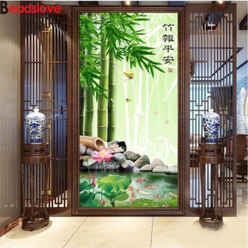 Bamboo Carp Lotus diamond embroidery full kit 5 d Diamond Mosaic 100% square round drill Diamond painting sale decor home art