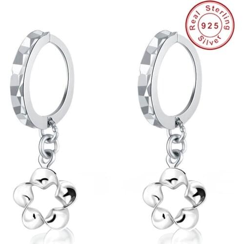 BeBe Kitty Real 925 Silver Loop Earring New Trendy Jewelry Fashion Hoop Earrings Round Flower Drop Anti-allergic Jewelry