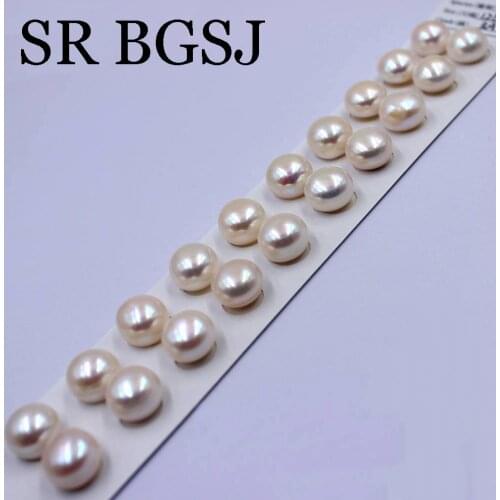 Free Shipping 10Pairs 12.5-13mm 3A Grade High Quality Half Hole Button Natural Freshwater Pearl Earing Pendant Beads Strand