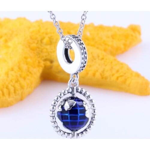 Bewill S925 sterling silver rotating world map pendant, rotating globe pendant Fit Original Charms Necklace