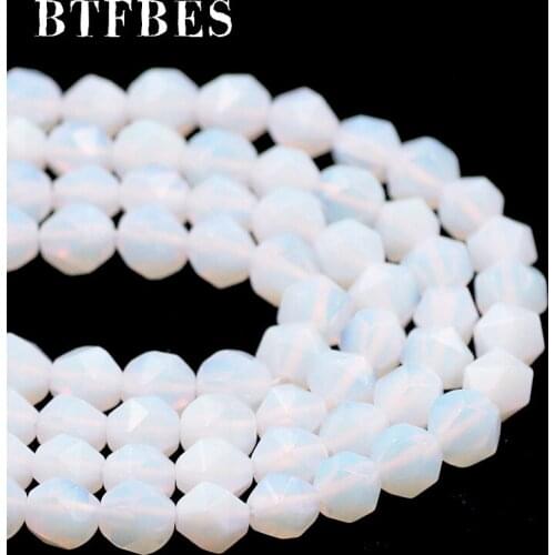 BTFBES milky Opal Faceted Natural Stone beads 6 8MM Spacer Loose Beads For Jewelry Making DIY Bracelet Ear Studs Accessories 15"