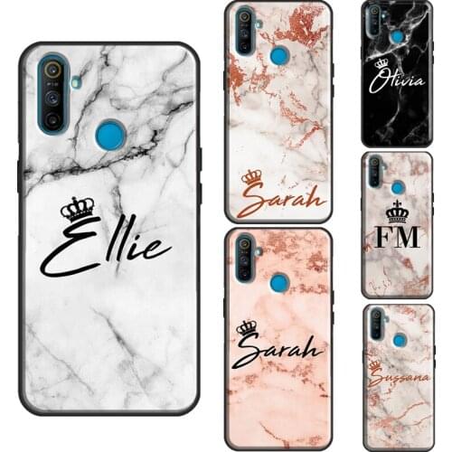 PERSONALISED MARBLE CROWN INITIALS NAME Case For OnePlus 8T 7T Nord 7 8 9 Pro Cover For Realme C3 C15 C21 7i Q3 6 7 8 Pro GT Neo