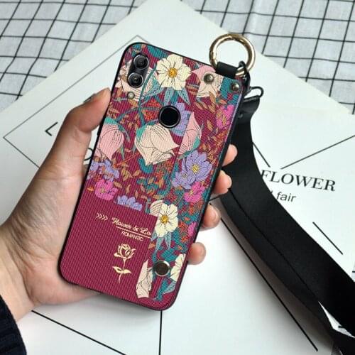 Flower Wrist Strap TPU Case For Huawei P10 Plus Lanyard Holder Funda Cover For Huawei Honor 8 8C 8S 9 10 Lite 9i 10i