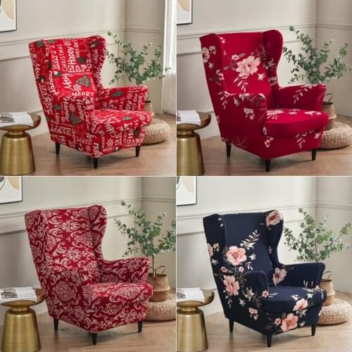 Christmas Theme Wing Chair Cover Stretch Spandex Armchair Covers Nordic Removable Relax Sofa Slipcovers With Seat Cushion Covers