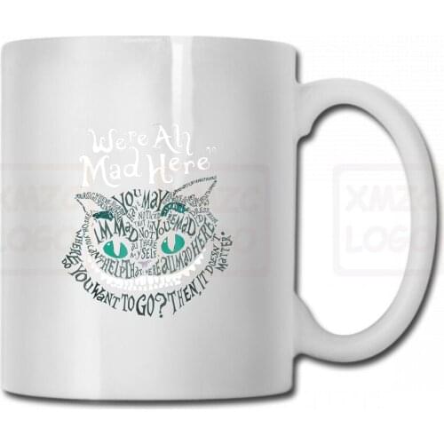 Black Cheshire Alice Cat Were All Mad Here Wonderland T Mug Cup 100 Cotton Women Men