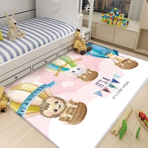 Hot Air Balloon Animal Pattern Children Comfortable Rectangle Carpet Non-Slip Children Flannel Carpet Baby Carpet Baby Play Mat
