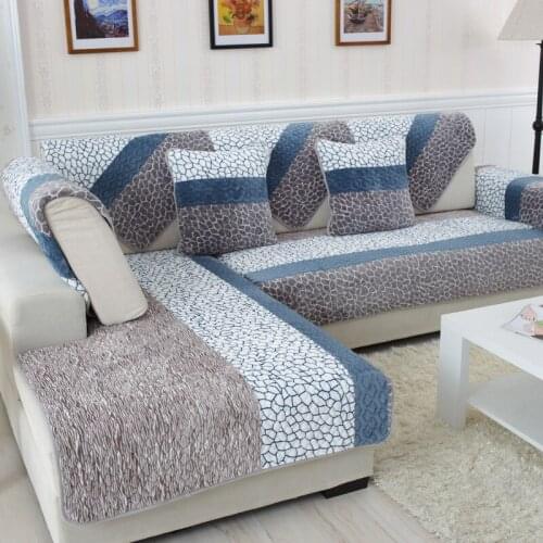 Flannel sofa cushion winter fabric plush anti-slip leather sofa cushion