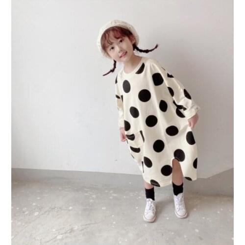 2020 Korean Style Girls Dots Dress Fashion Autumn Cotton Girls Full sleeve Dresses 2-8 Years QW838