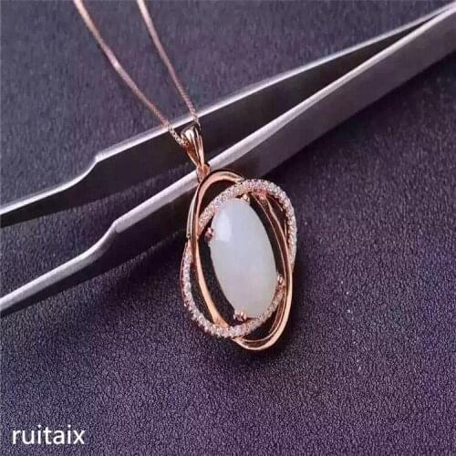 KJJEAXCMY boutique jewels 925 sterling silver inlaid natural hetian jade female pendant + necklace jewelry smooth curved shape