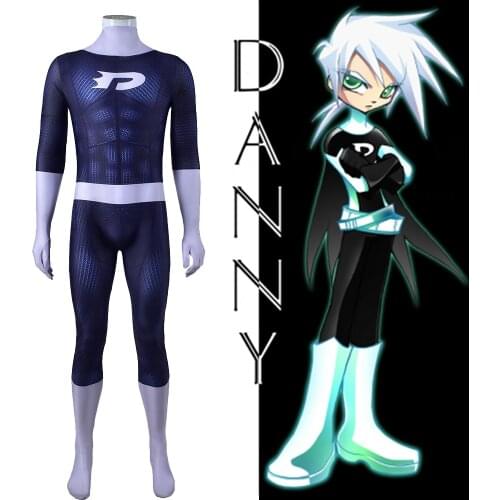 Danny Phantom Cosplay Costume Lycra Spandex Superhero Zentai Suits Halloween Costume Danny Phantom Costume Disfraces Adult Kids