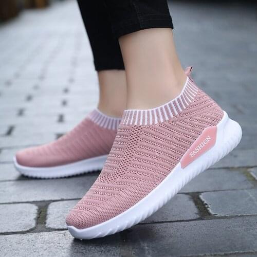 Women Knitted Slip on Flat Shoes Woman Tenis Feminino Casual Mesh Walking Footwear Sneakers Women Vulcanize Shoes Size 36-42