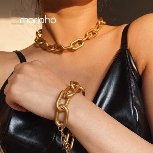 Marioho Large Chunky Metal Chain Necklace Exaggerated Fashion Cuban Thick Necklace Necklace Set Womens Party Jewelry Necklace