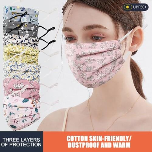 Fashion Floral Face Mask For Women Washable Cotton Fabric Mask Flower Pattern Summer Uvproof Masks Party Decoration Masque