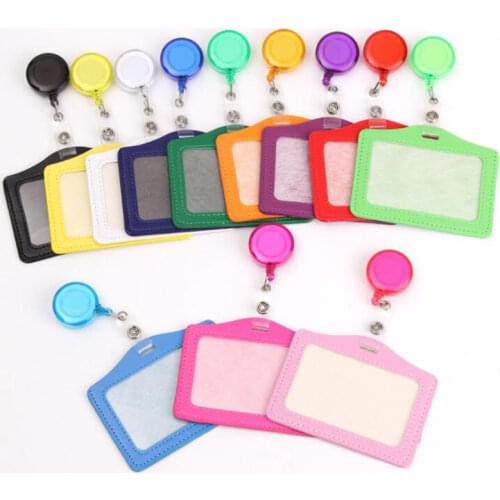 Fashion Leather Nurse Doctor Student Badge Reel Work Name Card Holder Retractable Reel Credit ID Card Badge Case Office Products