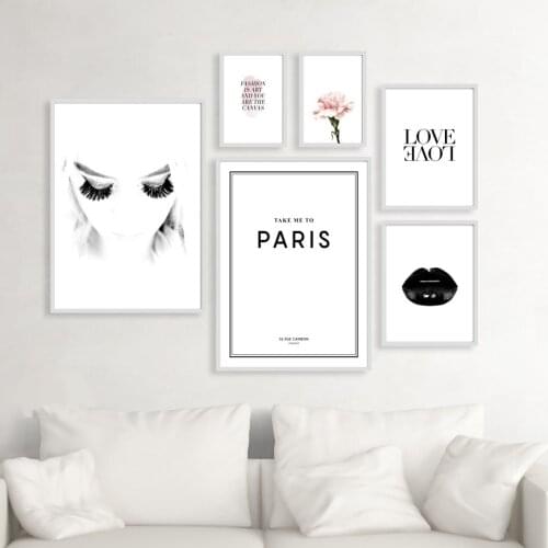 Paris Black Lip Flower Girl Wall Art Canvas Painting Black White Nordic Posters And Prints Wall Pictures For Living Room Decor