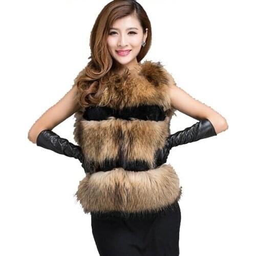 2019 New Fashion Winter Lady Natural Raccoon Fur Vest Womens Real Genuine Fur Leather Jacket Overcoat Girls Fox Fur Vest Coat