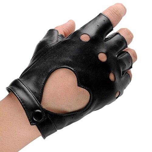 Comfortable 1Pair Fashion Half Finger Driving Women Gloves PU Leather Fingerless Gloves For Women Black