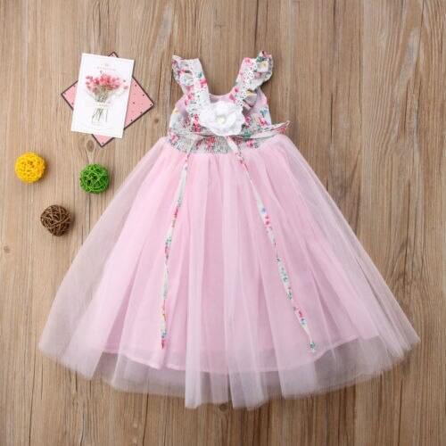 Pudcoco Kids Girls Princess Dress, Wedding Bridesmaid Sleeveless Tutu Dress, Floral Print Party Pageant Dress