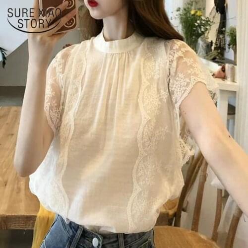 Plus Size Blusas Mujer Elegant Patchwork Crochet Women Shirt Ladies Lace Blouse Gentle O-neck Collar Women Chiffion Tops 14462
