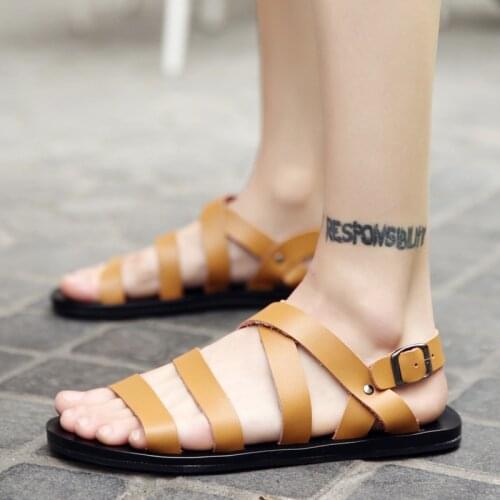 Summer Genuine Leather Sandals Men Fashion Brand Quality Gladiator Beach Sandals Slippers Men Casual Sandals